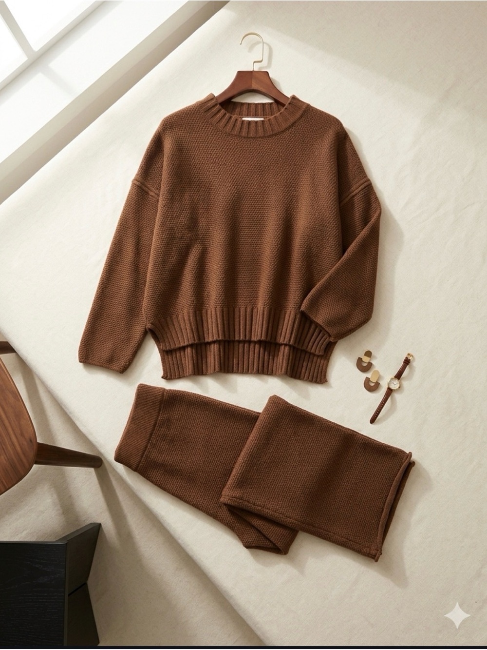 Cozy Brown Knit Sweater and Pants Set